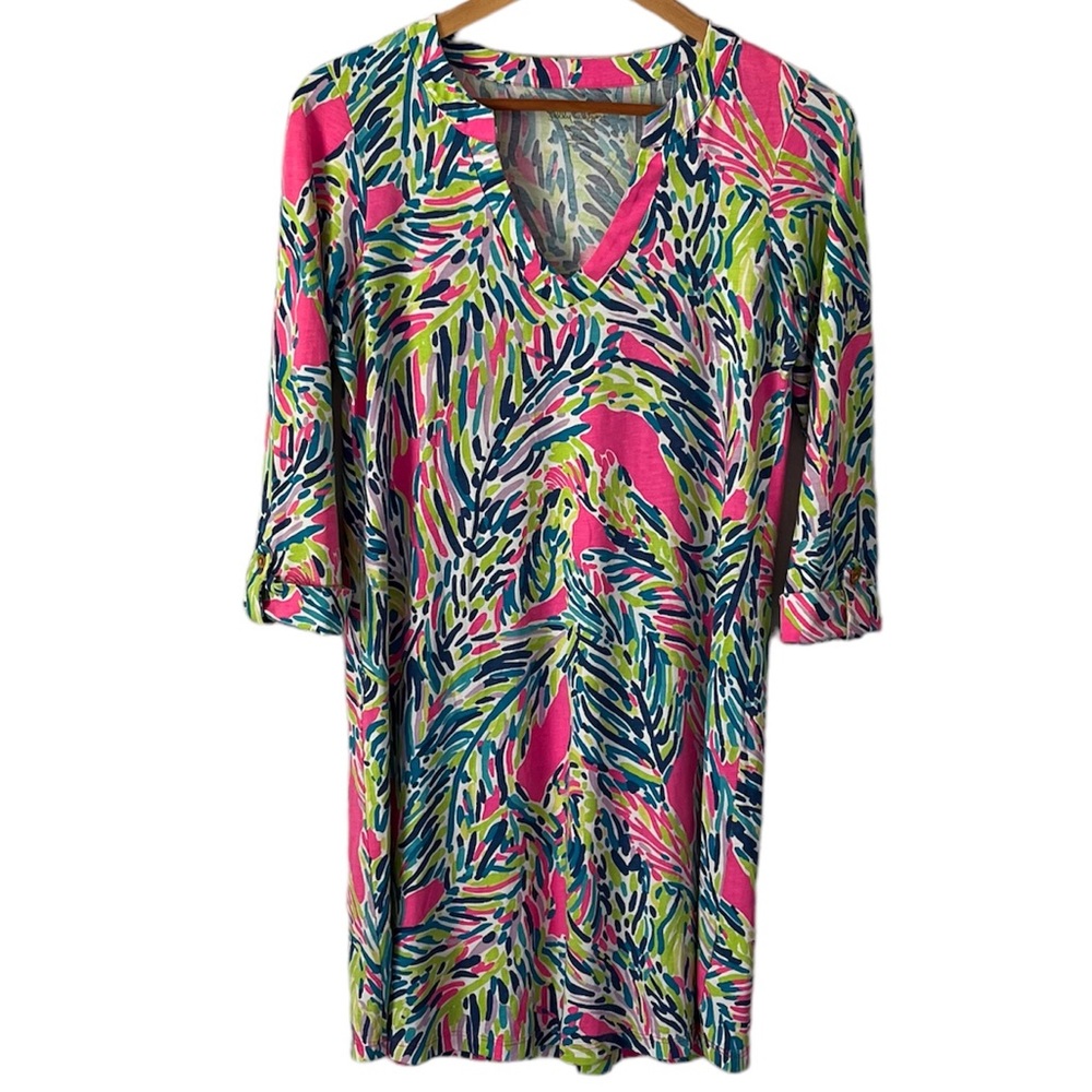 LILLY PULITZER ROSSMORE DRESS MULTI PALM READER SIZE SMALL - Picture 2 of 12